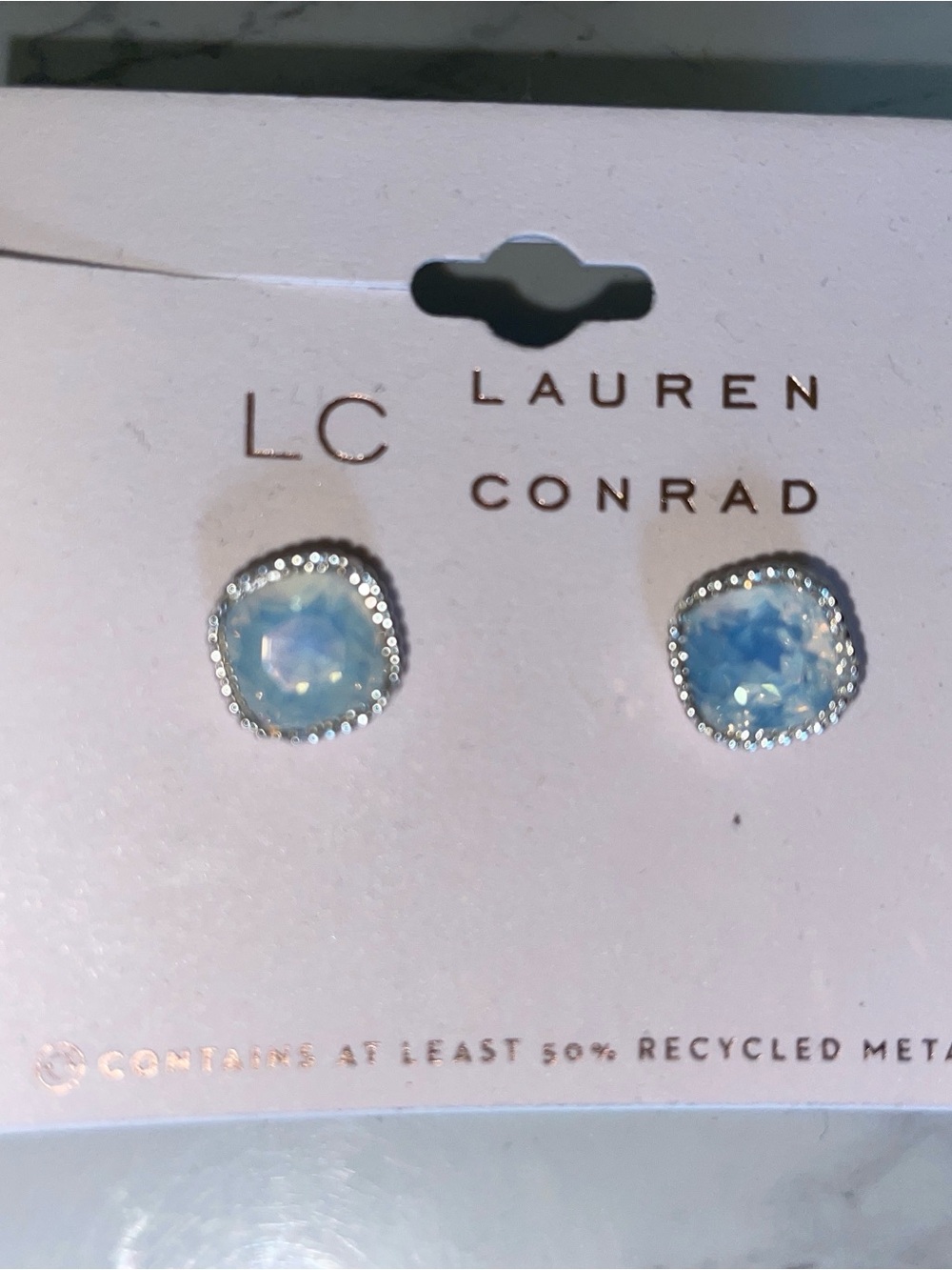 LC Lauren Conrad Light Blue Opal Halo Stud Earrings